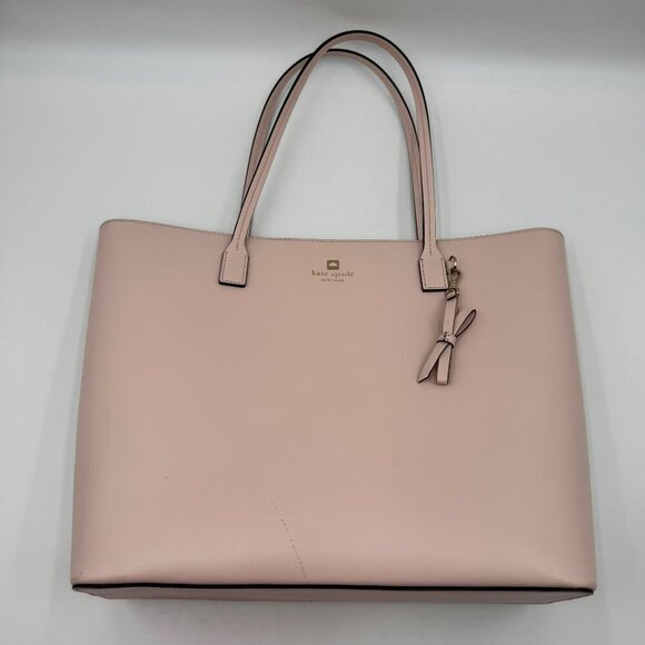 Kate Spade Large Tori Tote Soft Pink Leather Handbag With Dual Handles & Bow - Picture 2 of 12